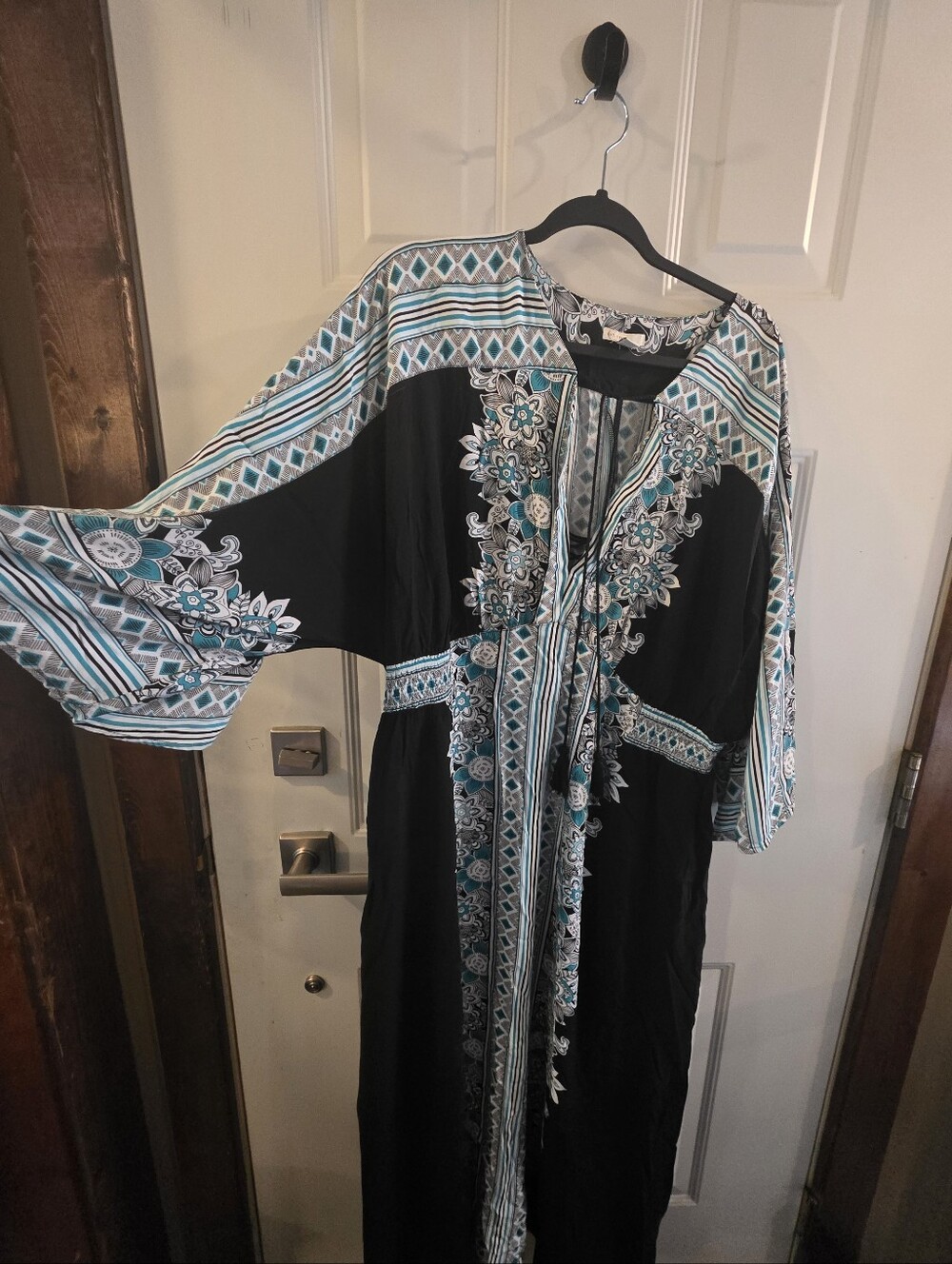 Women's Boho Patterned Dress Black Teal and White